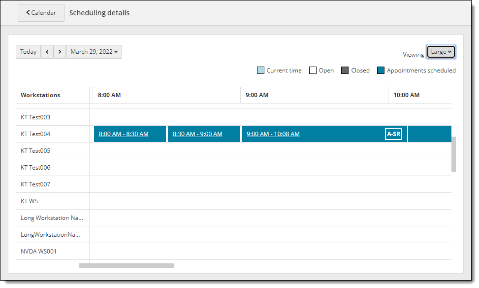 Large view of scheduling details page.